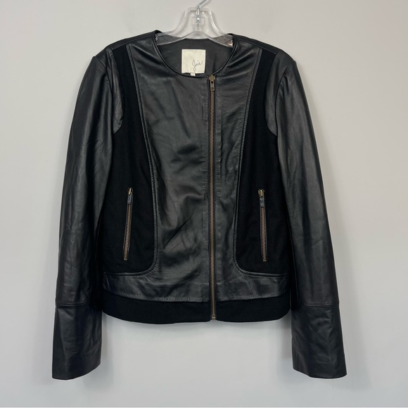 JOIE Morina Lambskin Leather Jacket Black Caviar Sz L Large Wool Moto Biker New - Picture 8 of 16